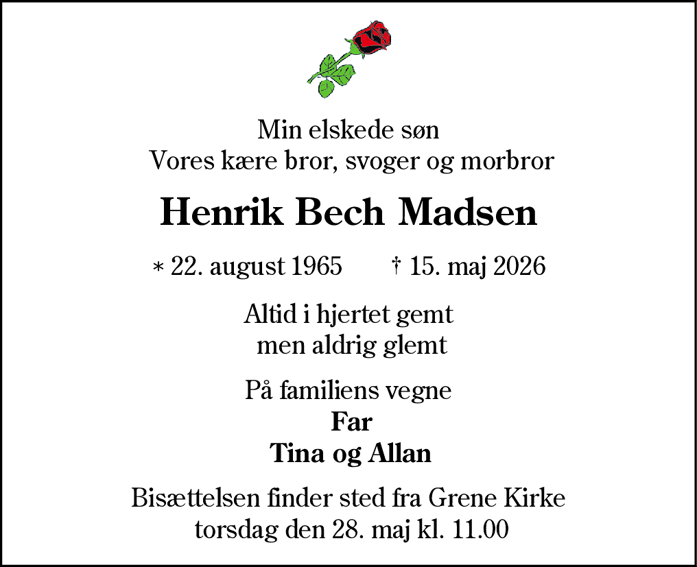 Dødsannonce for Henrik Bech Madsen