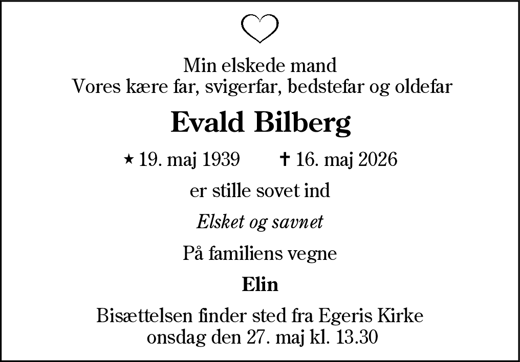 Dødsannonce for Evald Bilberg
