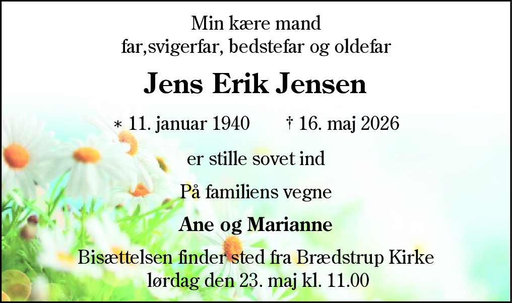 Dødsannonce for Jens Erik Jensen