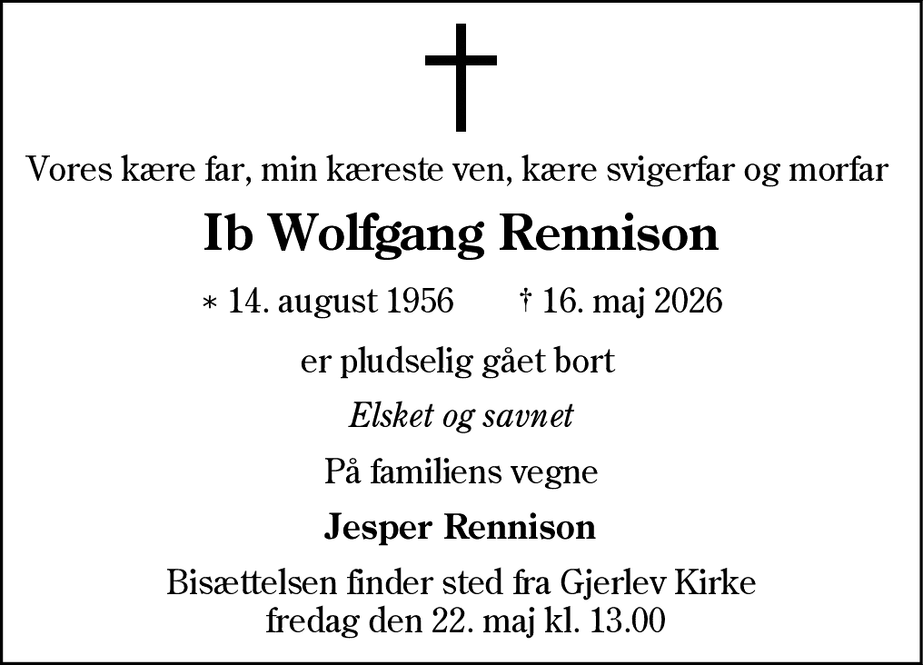Dødsannonce for Ib Wolfgang Rennison