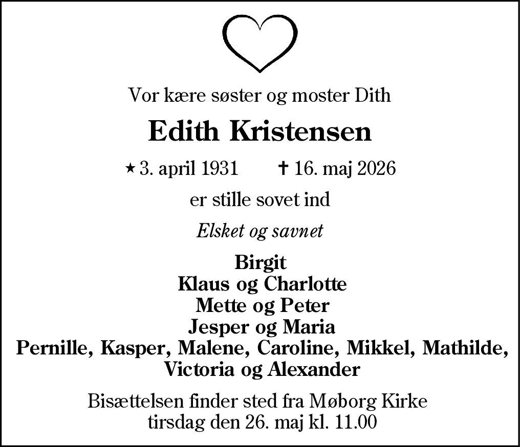 Dødsannonce for Edith Christensen