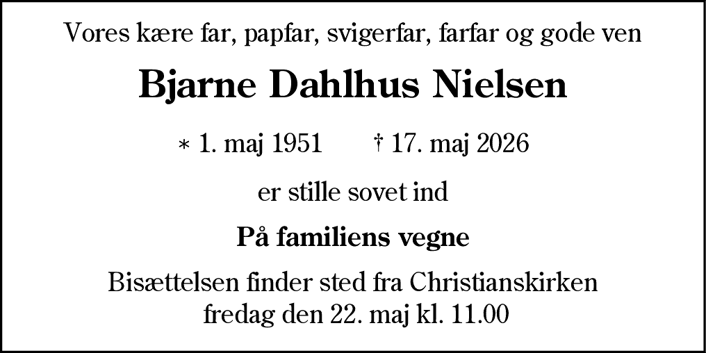 Dødsannonce for Bjarne Dahlhus Nielsen