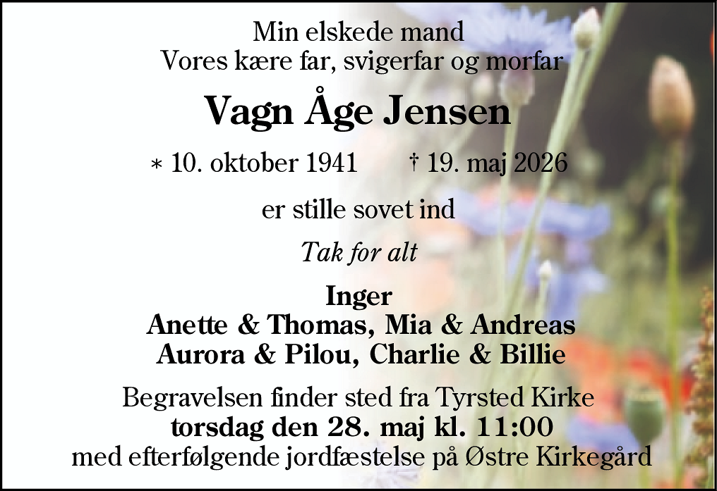Dødsannonce for Vagn Åge Jensen