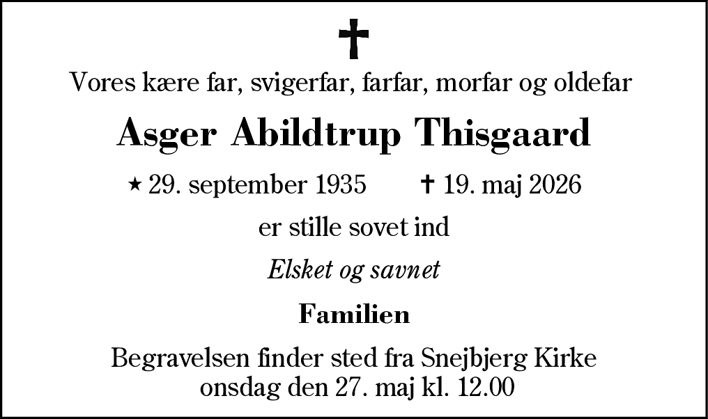 Dødsannonce for Asger Abildtrup Thisgaard