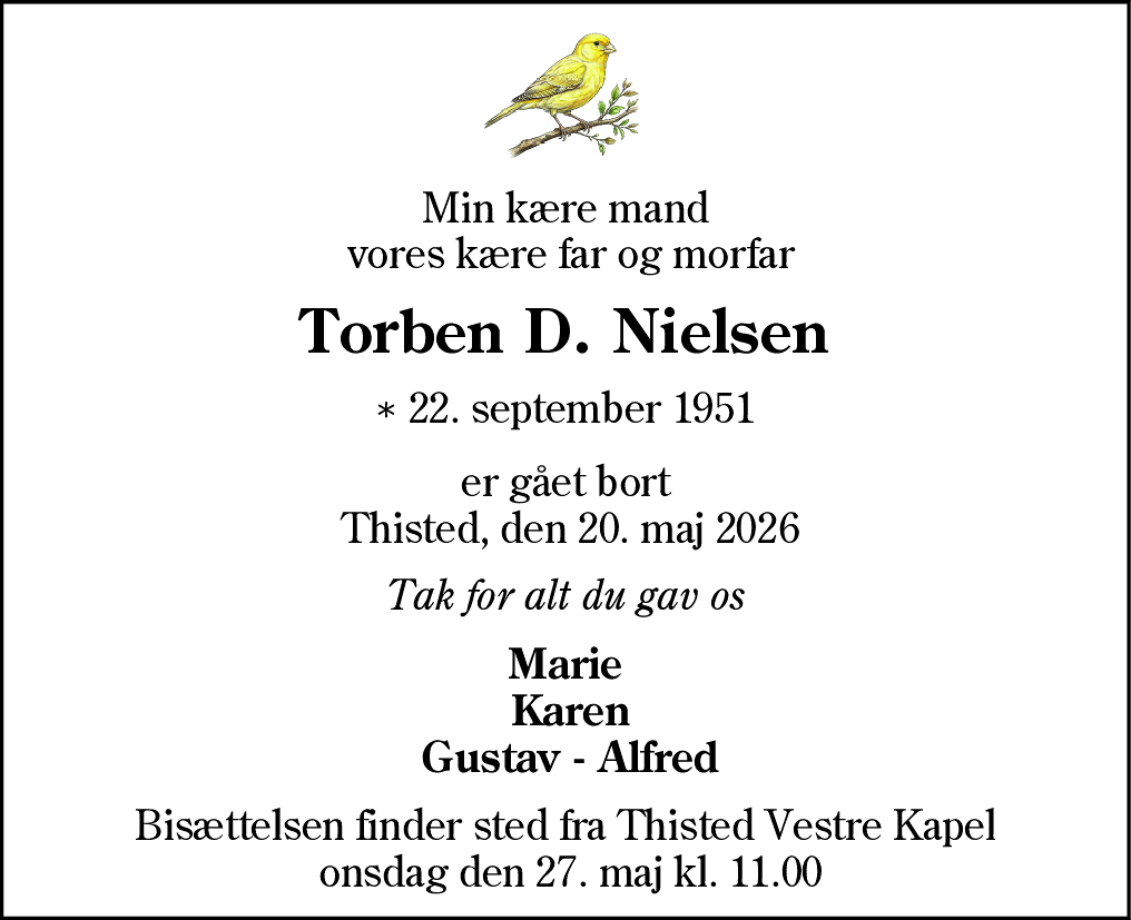 Dødsannonce for Torben Damsgaard Nielsen