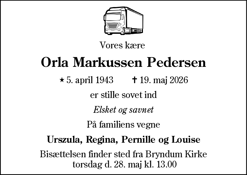 Dødsannonce for Orla Markussen Pedersen