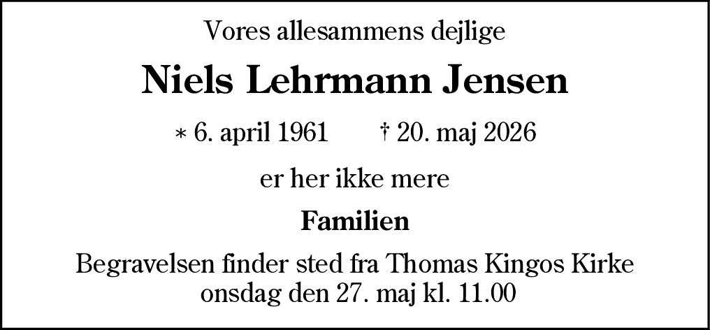 Dødsannonce for Niels Lehrmann Jensen