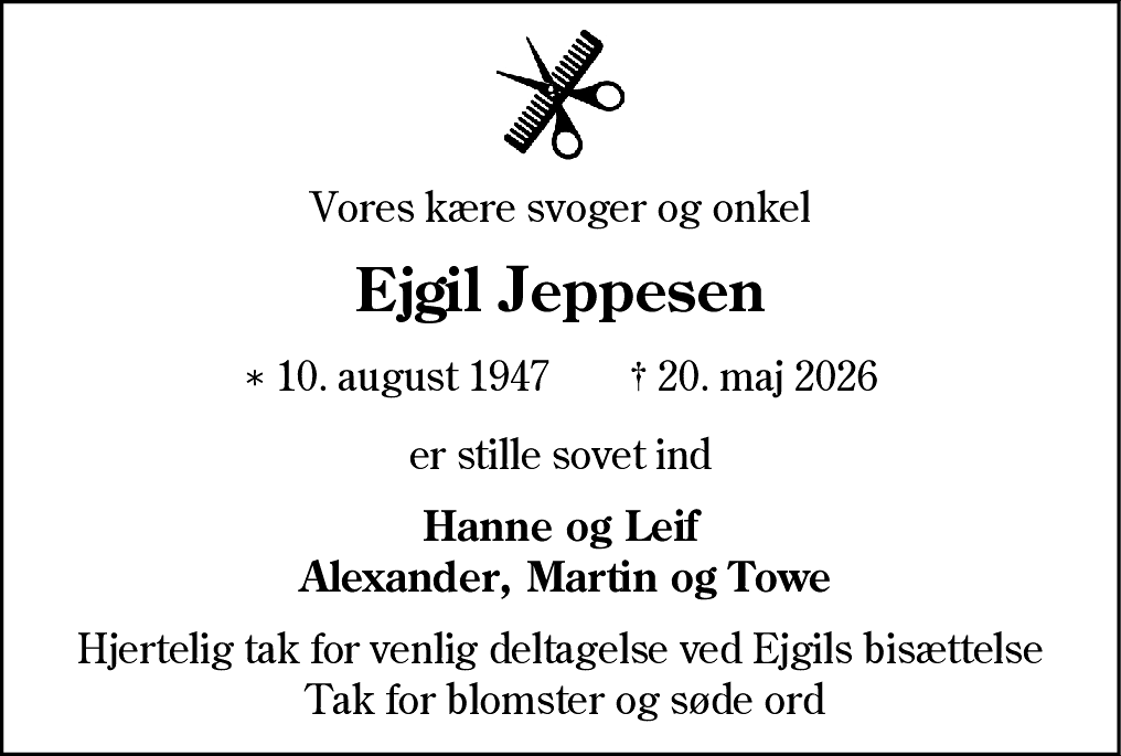 Dødsannonce for Ejgil Jeppesen