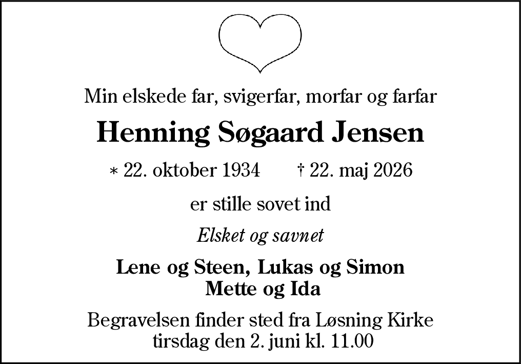 Dødsannonce for Henning Søgaard Jensen
