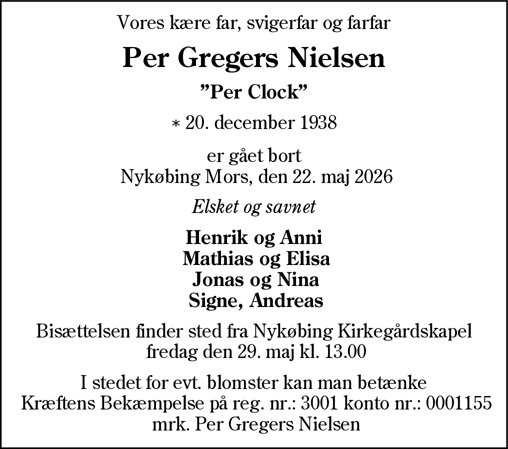 Dødsannonce for Per Gregers Nielsen