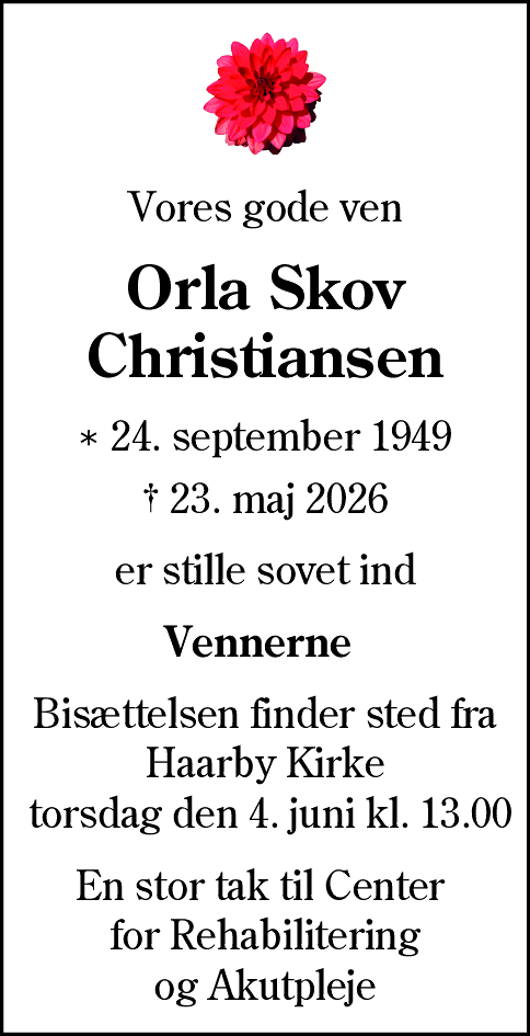 Dødsannonce for Orla Skov Christiansen