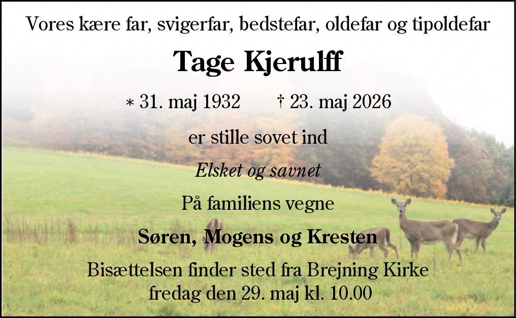 Dødsannonce for Tage Kjerulff