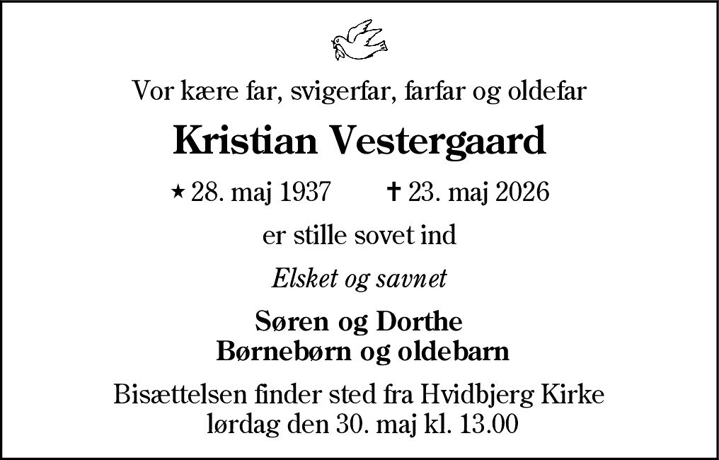 Dødsannonce for Kristian Vestergaard