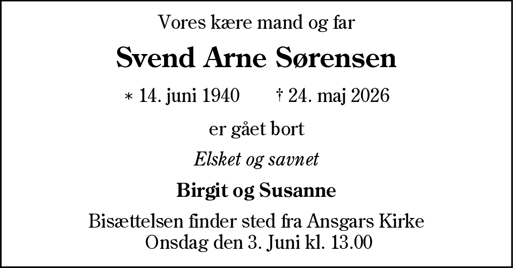 Dødsannonce for Svend Arne Sørensen