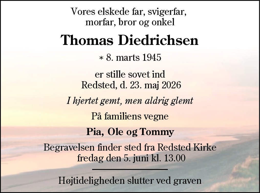 Dødsannonce for Thomas Diedrichsen