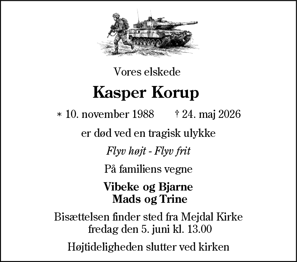 Dødsannonce for Kasper Korup Petersen