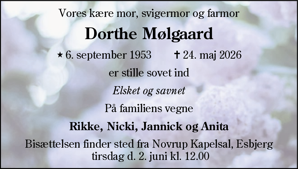 Dødsannonce for Dorthe Mølgaard
