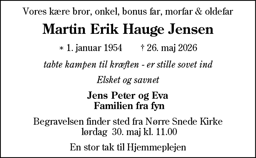 Dødsannonce for Martin Erik Hauge Jensen