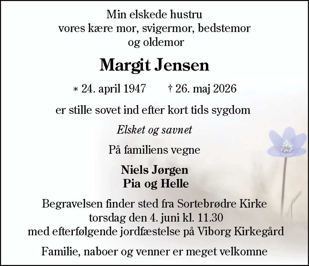 Dødsannonce for Margit Jensen