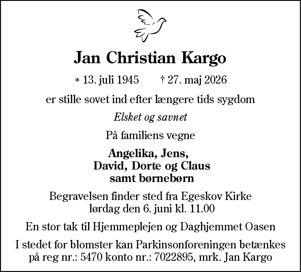 Dødsannonce for Jan Christian Kargo
