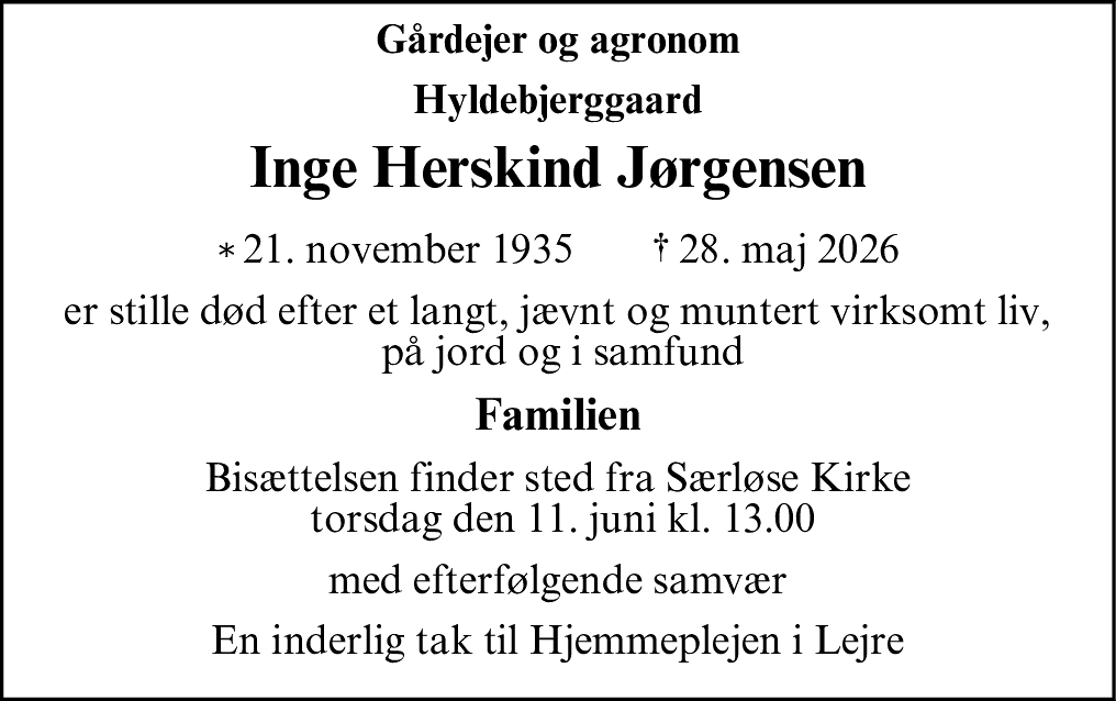 Dødsannonce for Inge Herskind Jørgensen