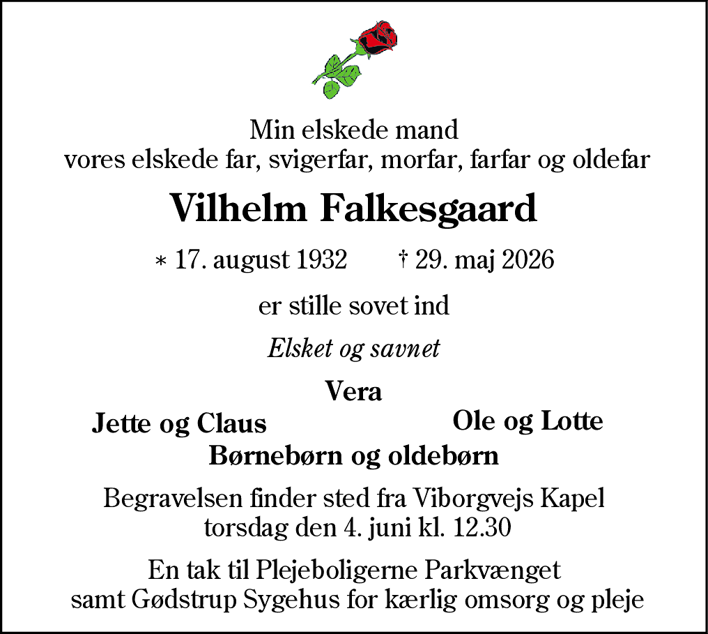 Dødsannonce for Vilhelm Falkesgaard