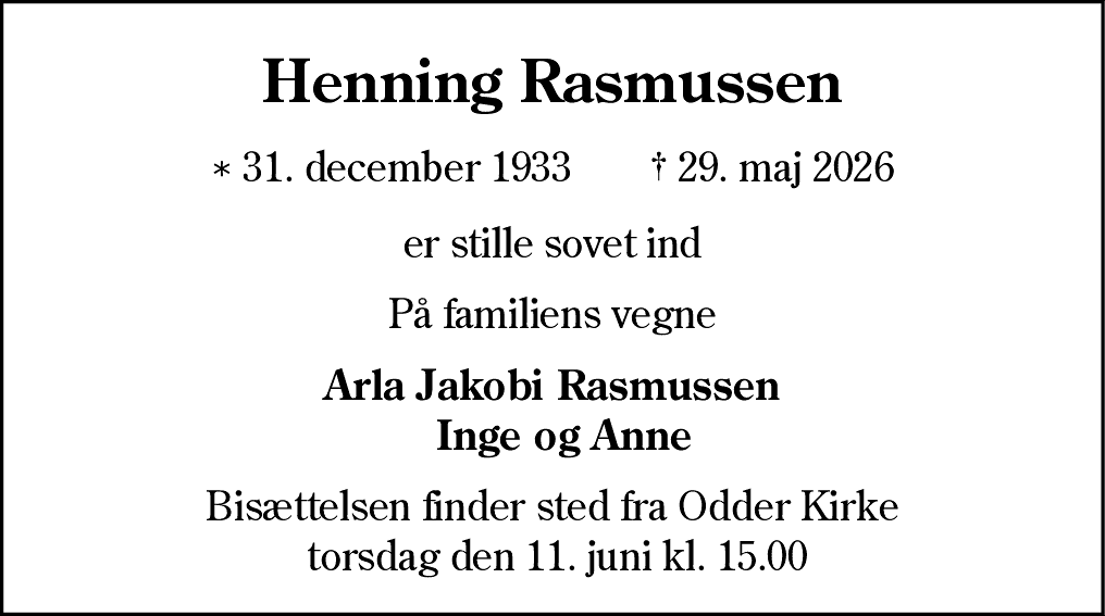 Dødsannonce for Henning Rasmussen