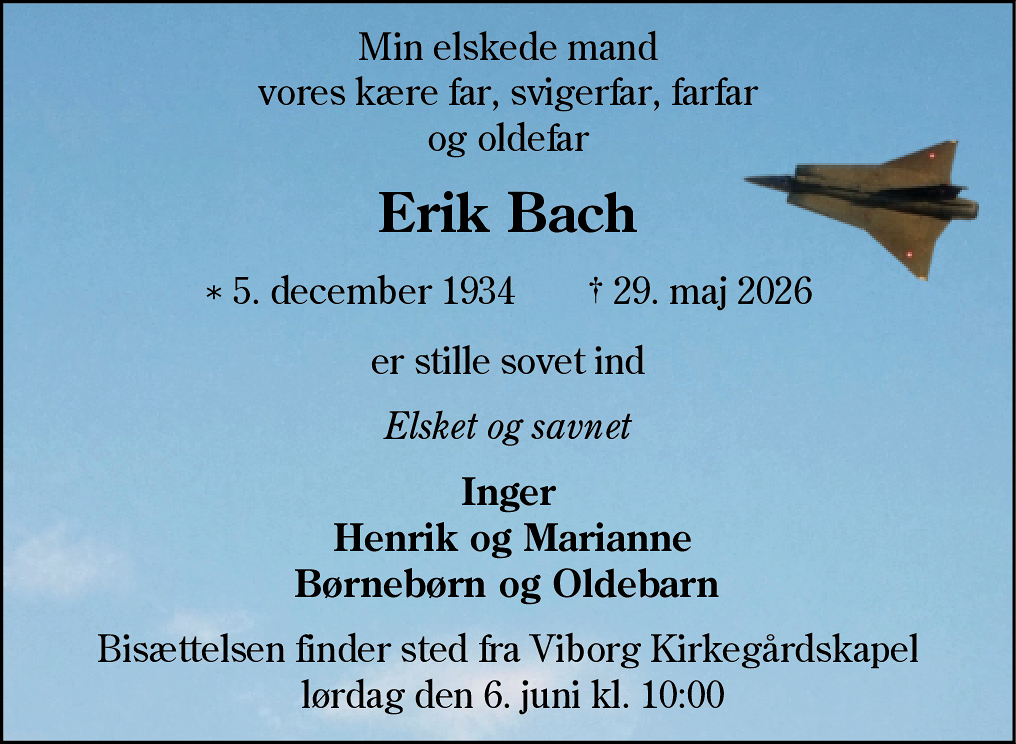 Dødsannonce for Erik Bach