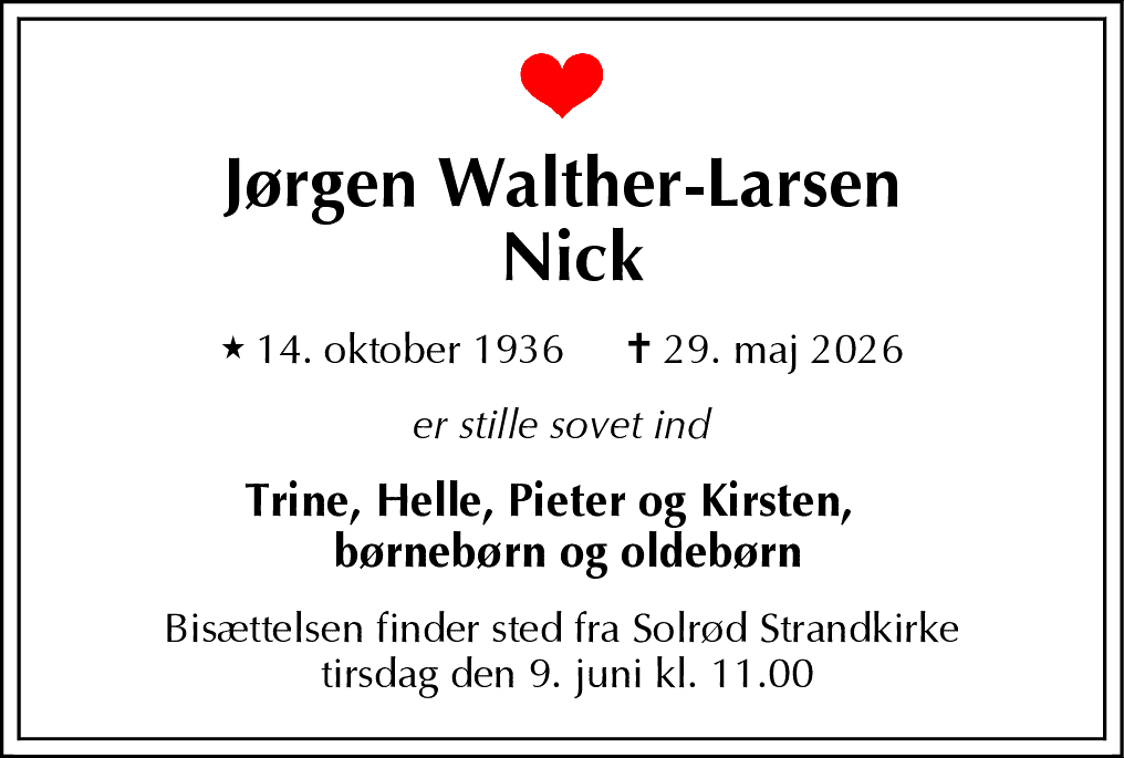 Dødsannonce for Jørgen Walther-Larsen