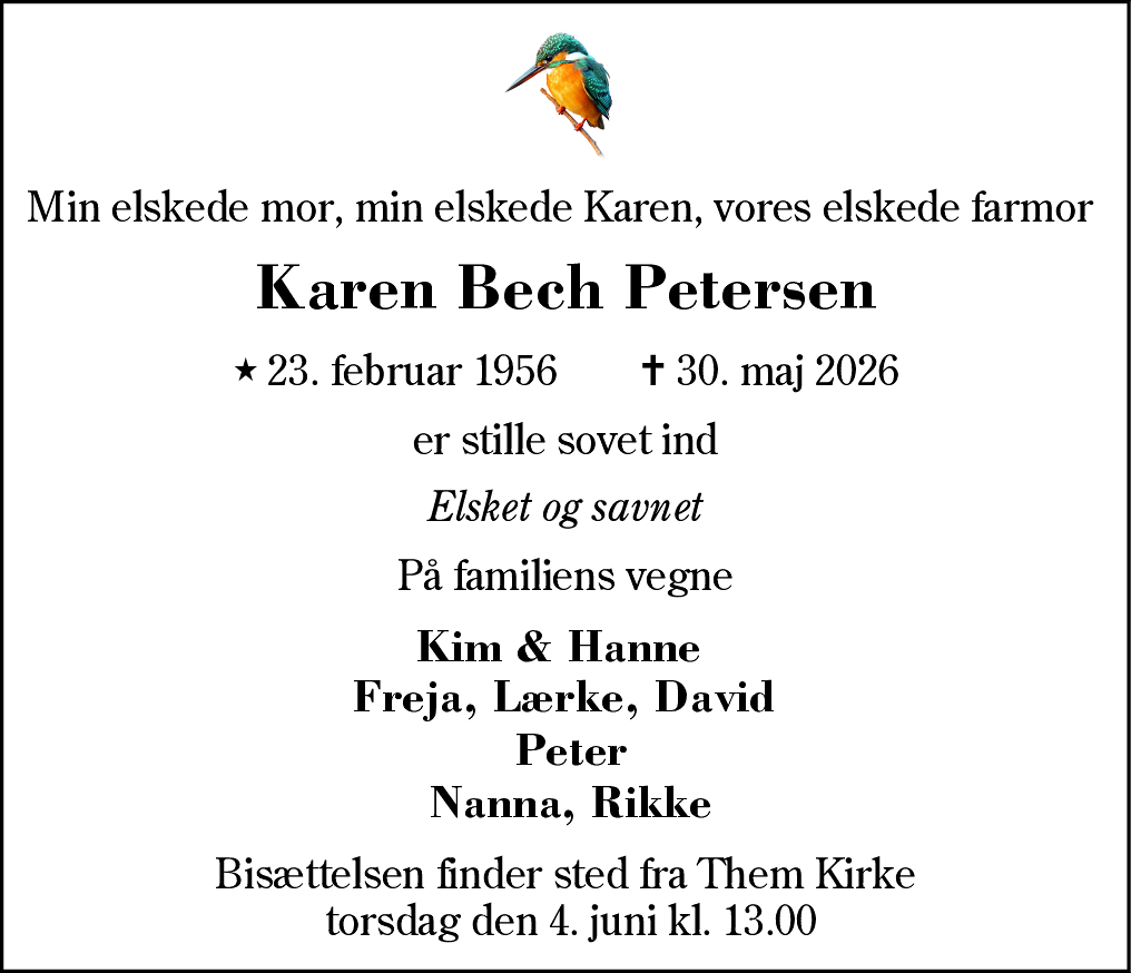 Dødsannonce for Karen Bech Petersen