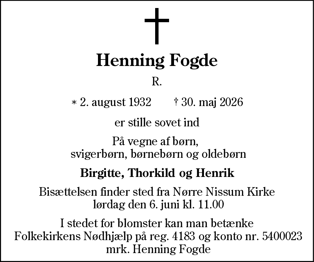 Dødsannonce for Henning Ove Fogde