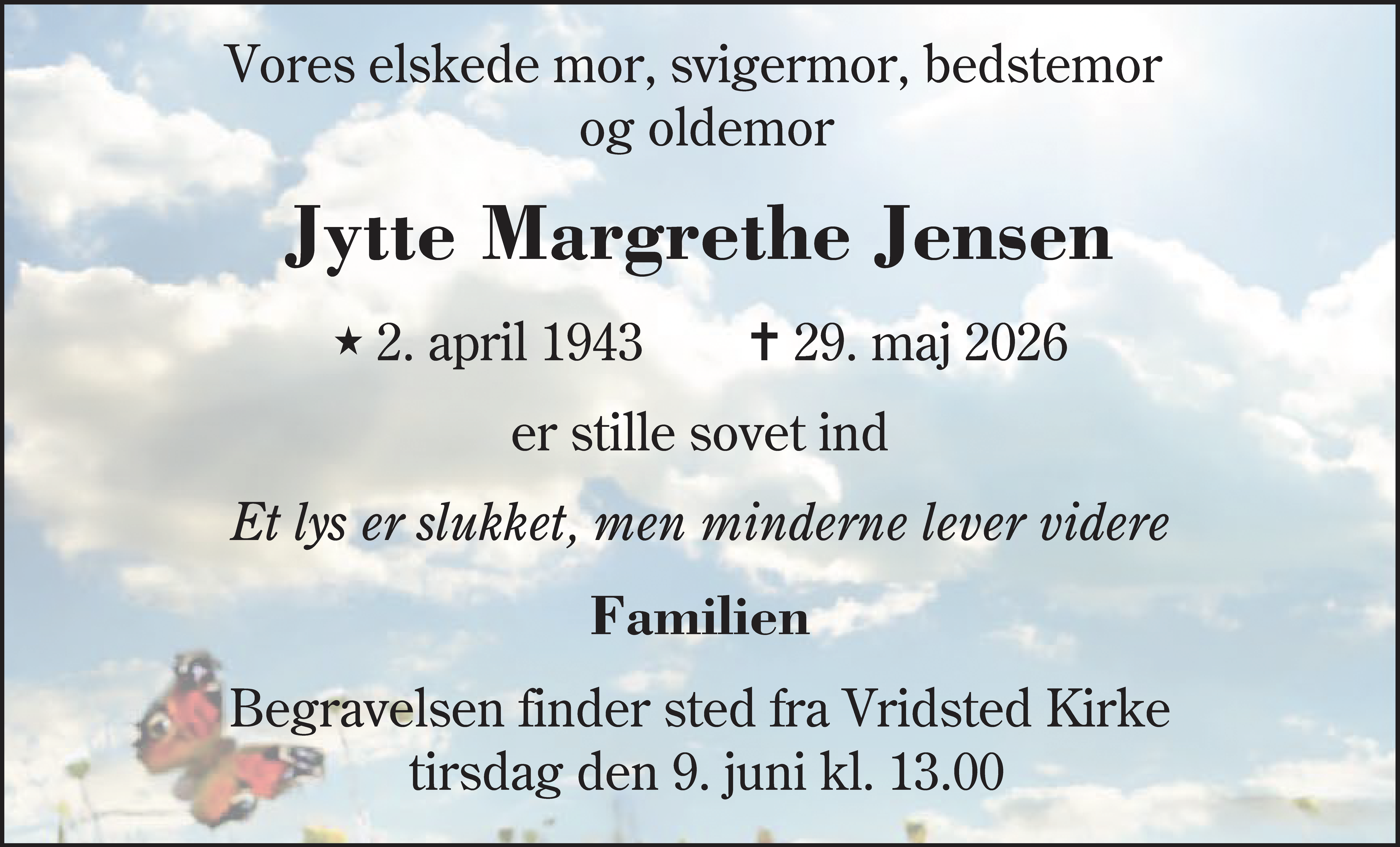 Dødsannonce for Jytte Margrethe Jensen