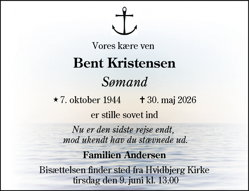 Dødsannonce for Bent Kristensen
