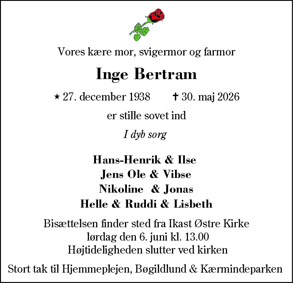 Dødsannonce for Inge Bertram