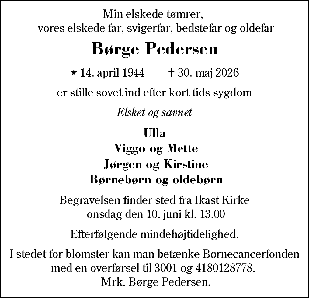 Dødsannonce for Børge Pedersen