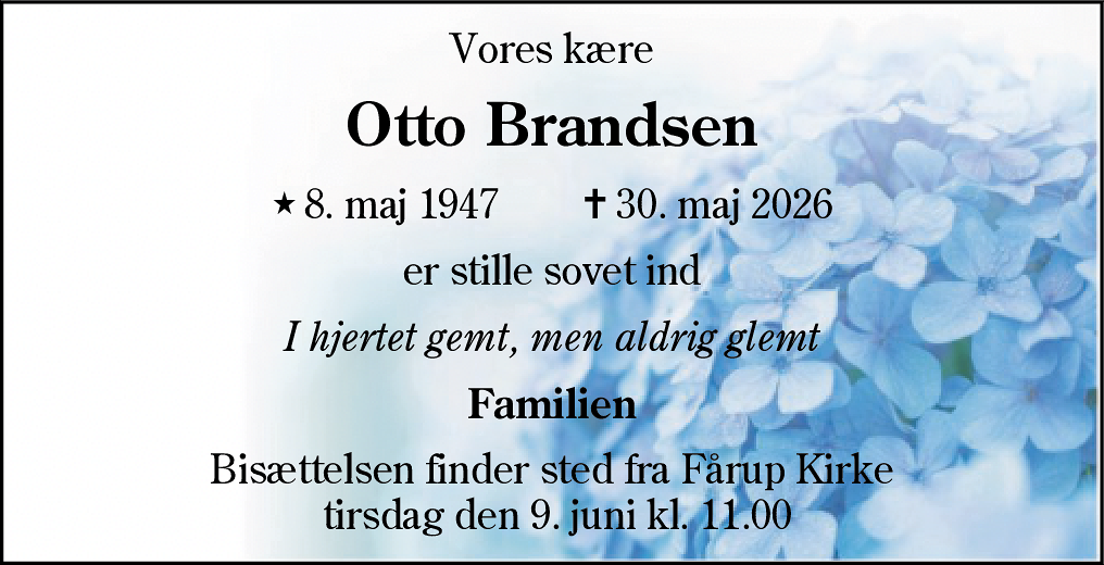 Dødsannonce for Otto Martinus Brandsen