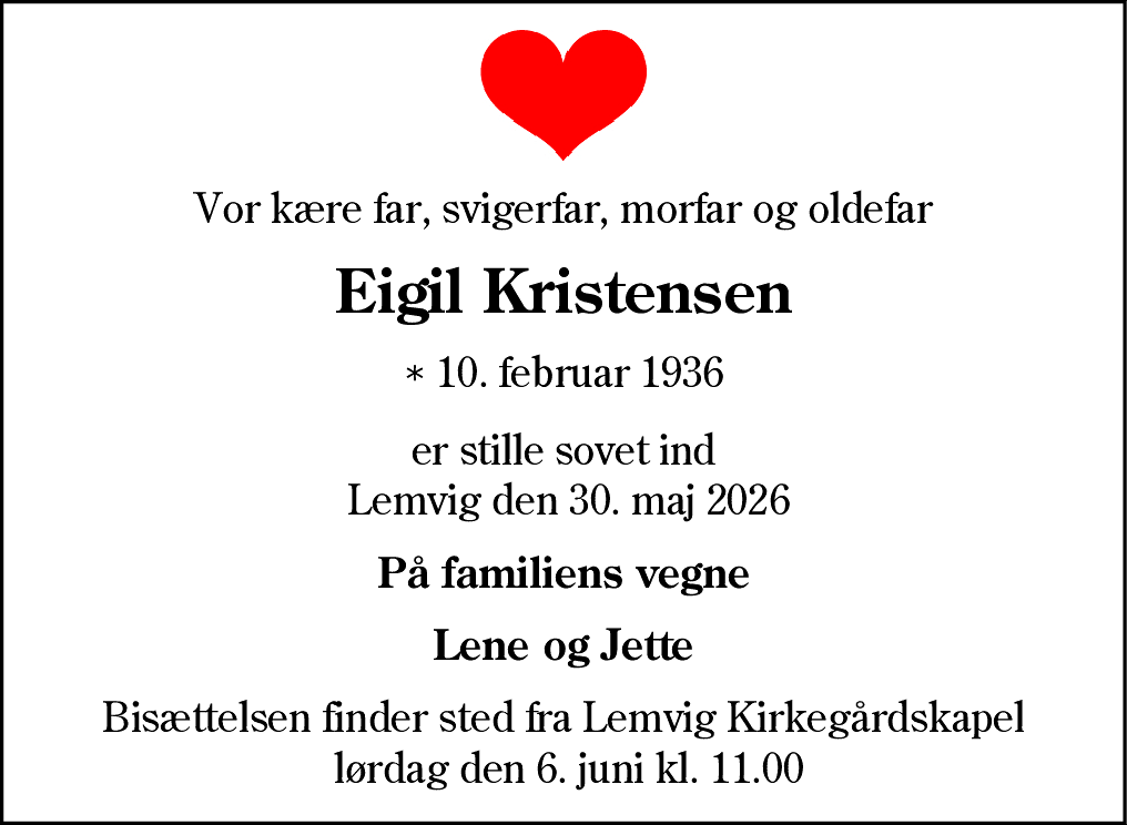 Dødsannonce for Eigil Kristensen
