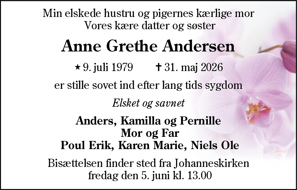 Dødsannonce for Anne Grethe Andersen