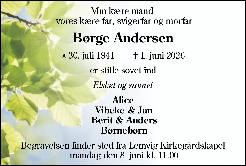 Dødsannonce for Børge Andersen