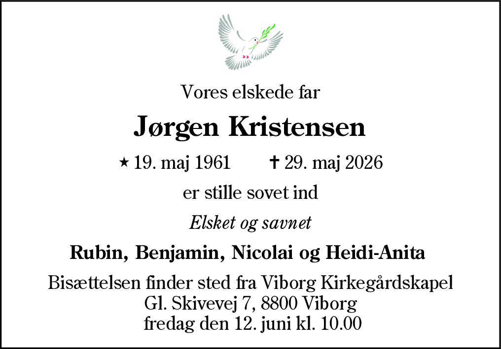 Dødsannonce for Jørgen Kristensen