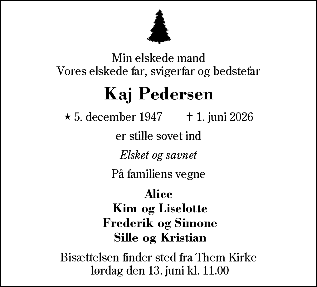 Dødsannonce for Kaj Pedersen