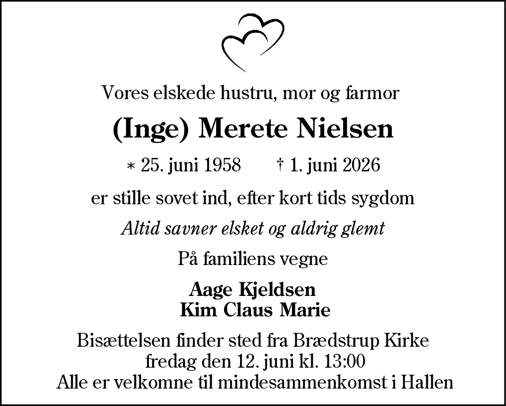 Dødsannonce for Merete Nielsen