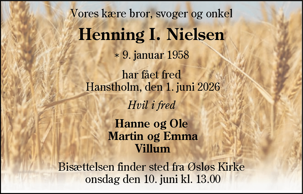 Dødsannonce for Henning Ingemann Nielsen