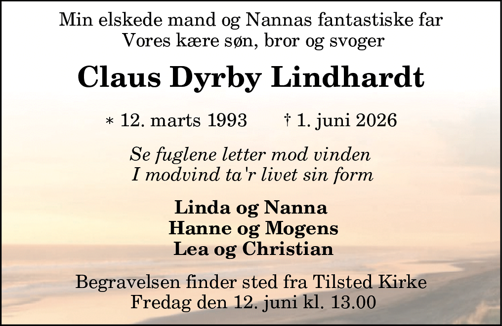 Dødsannonce for Claus Dyrby Lindhardt