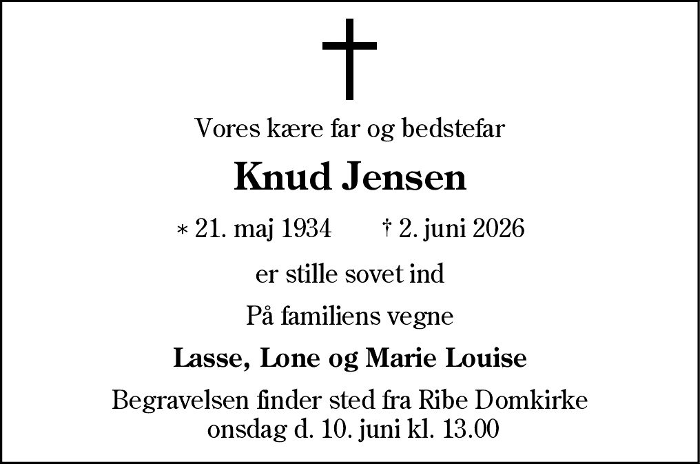 Dødsannonce for Knud Jensen