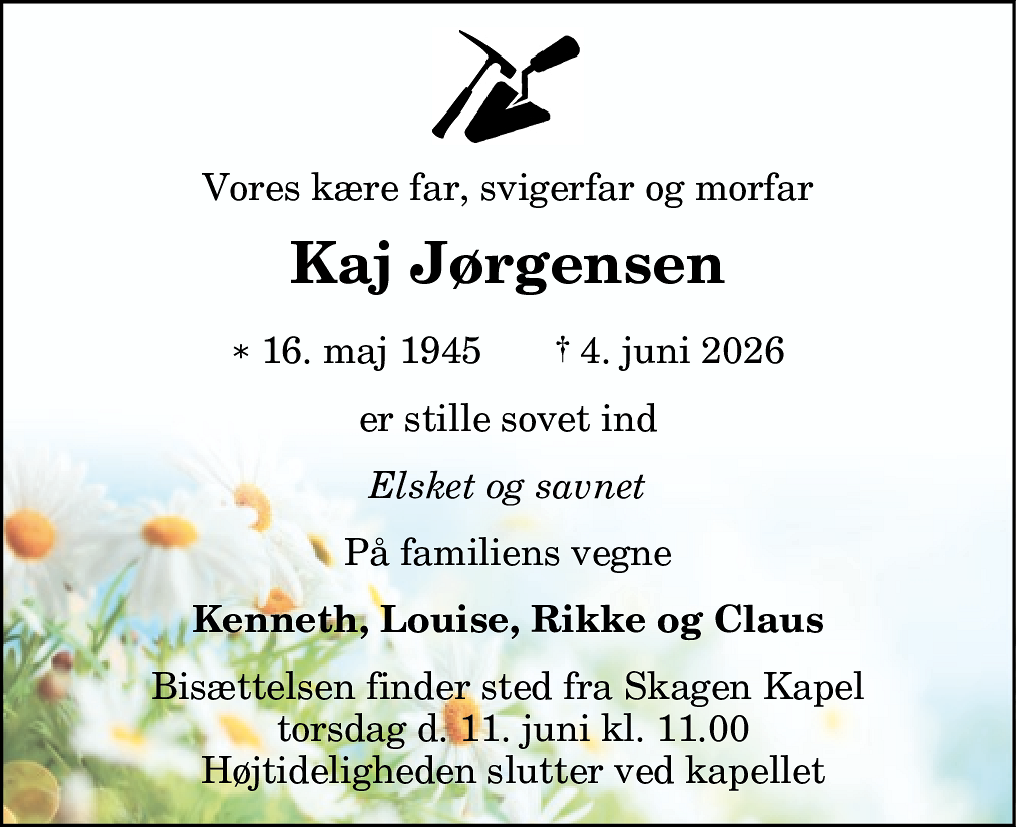 Dødsannonce for Kaj Jørgensen