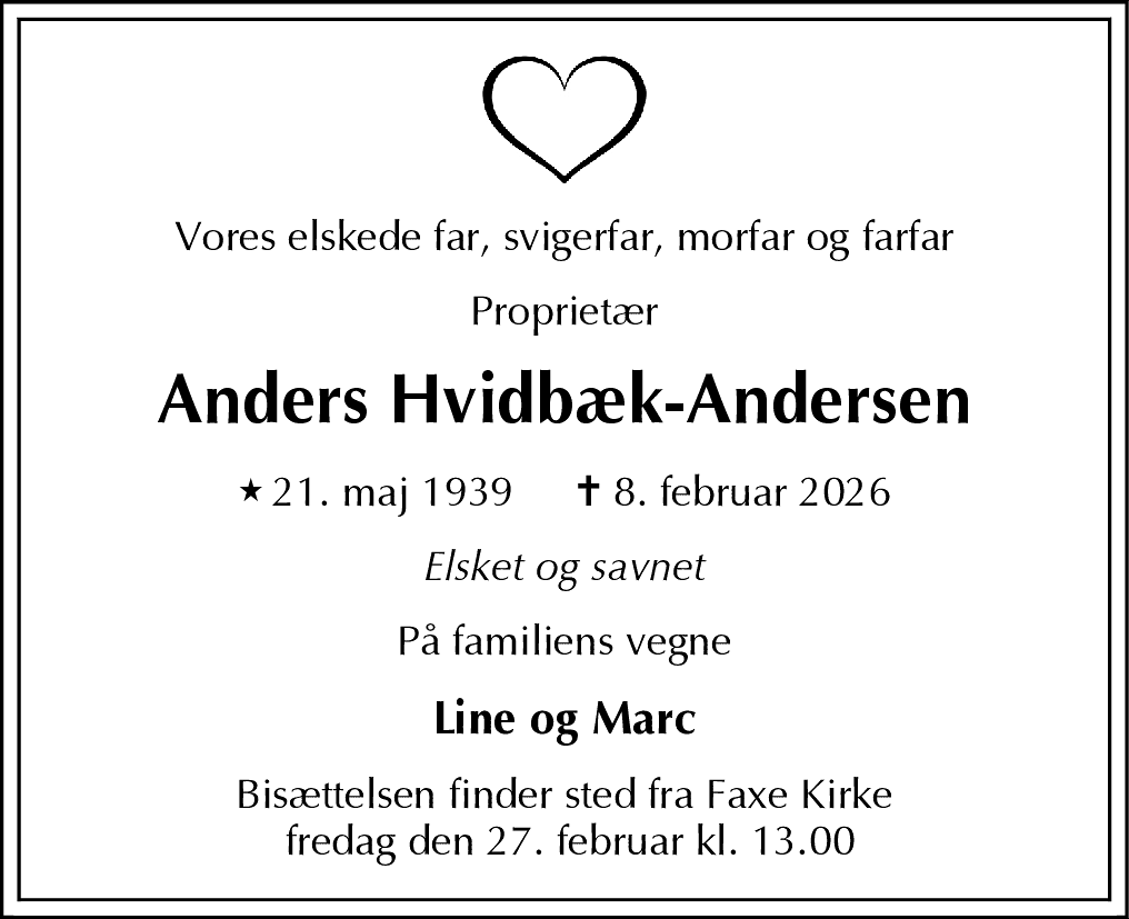 Dødsannonce for Anders Hvidbæk-Andersen