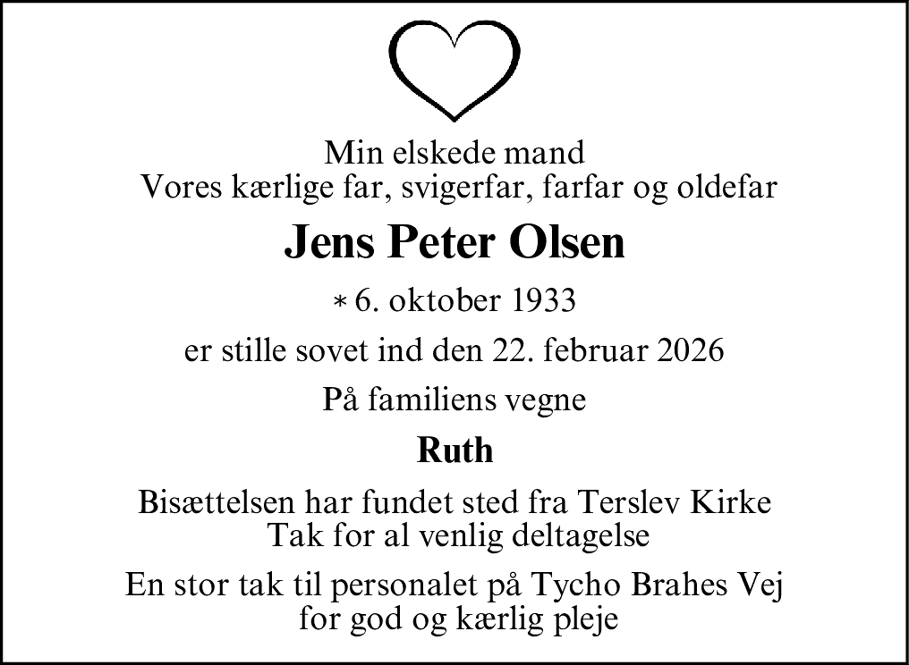 Dødsannonce for Jens Peter Olsen