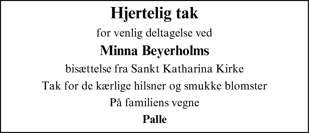 Dødsannonce for Minna Britta Beyerholm