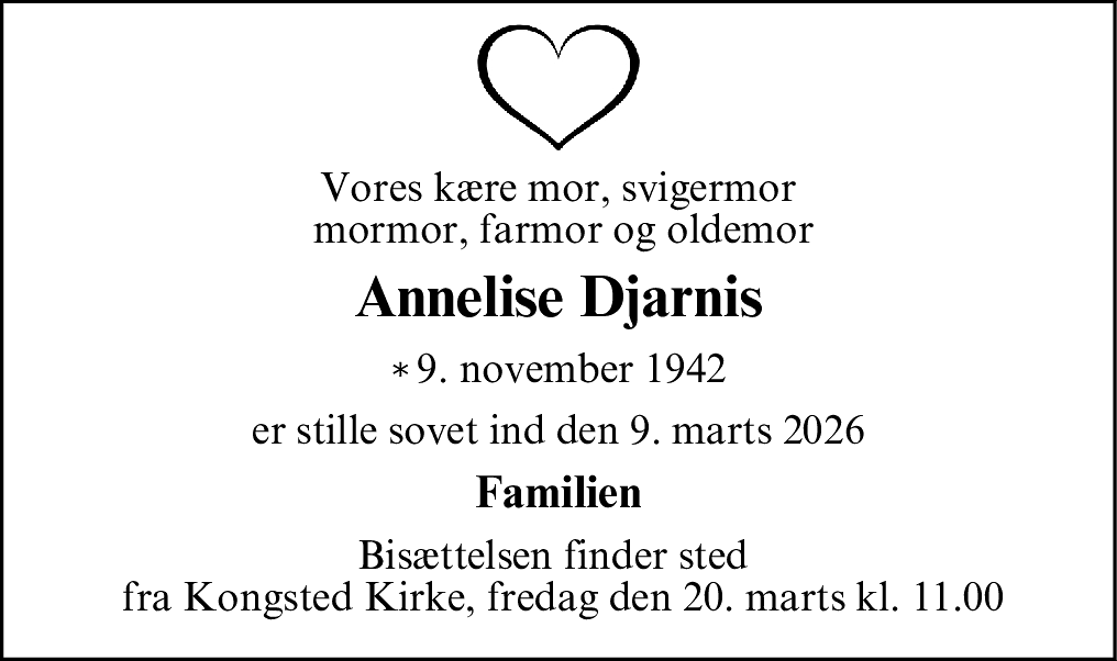 Dødsannonce for Annelise Djarnis